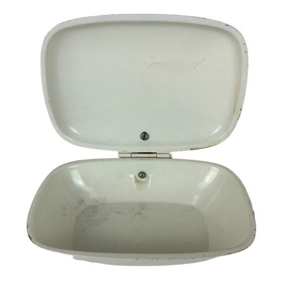 Vintage Toleware Silent Butler Crumb Catcher with Lid Wooden Handle Red Roses - Picture 6 of 7